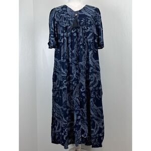 Go Softly Patio House Dress Mumu Small Flutter Sleeves 3/4 Zip Coastal Grandma